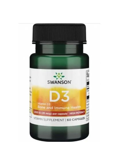 Вітамін Д3, Vitamin D3,, 1000 МО (25 мкг), 60 капсул (SWV-11510) Swanson (266799207)