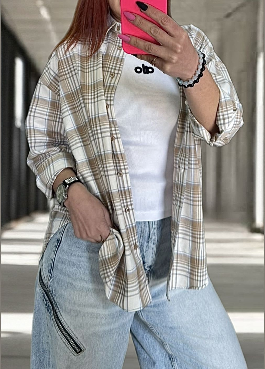 Бежевая рубашка No Brand