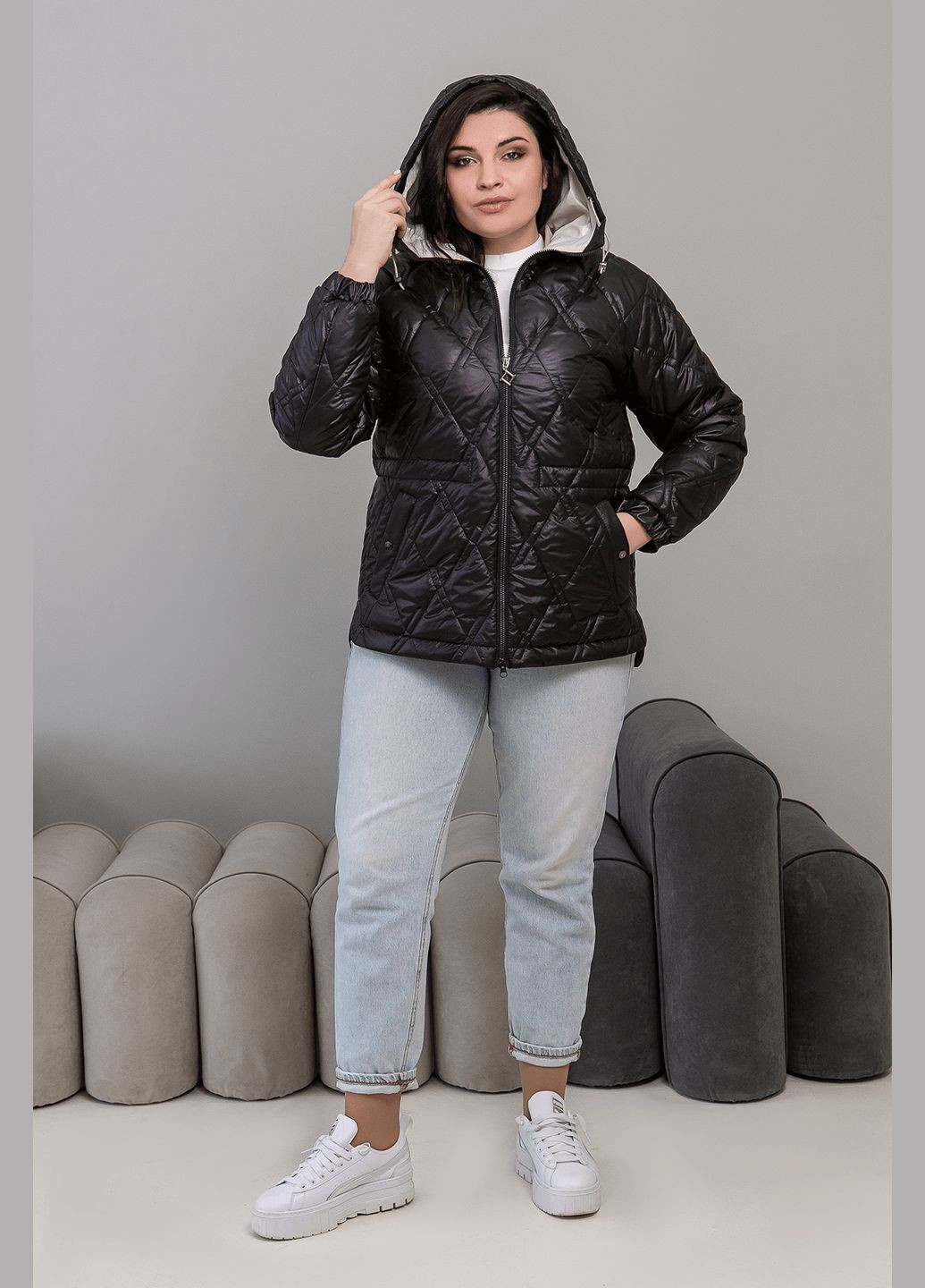 Черная демисезонная куртка elina (01202-black44) MioRichi