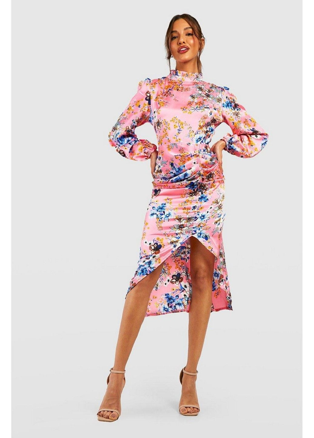 Розовое кэжуал платье Boohoo с цветочным принтом