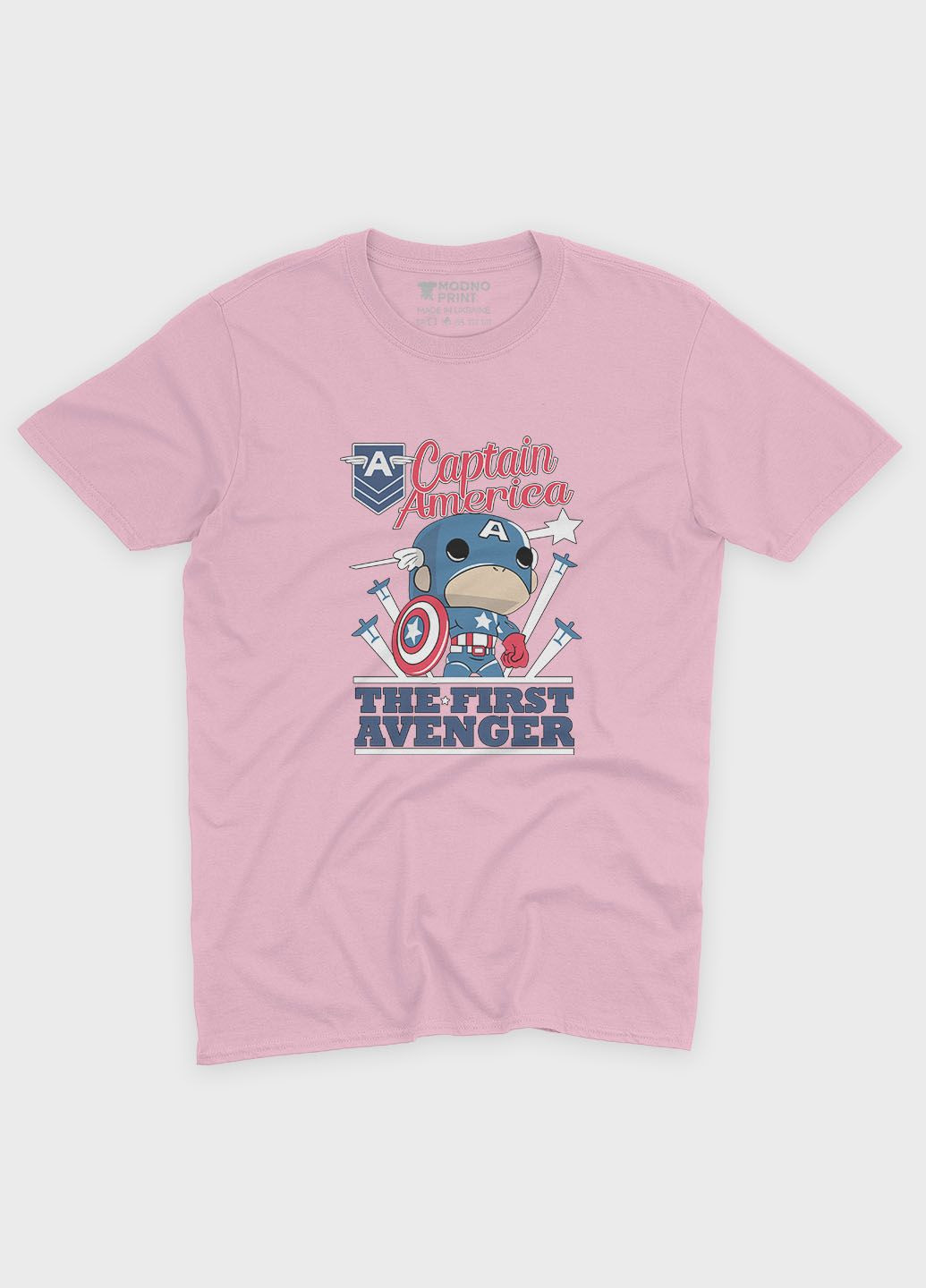 Светло-розовая демисезонная футболка для девочки с принтом супергероя - капитан америка бледно-розовый 146-152 см (ts001-1-lpinkj-006-022-004-g) Modno