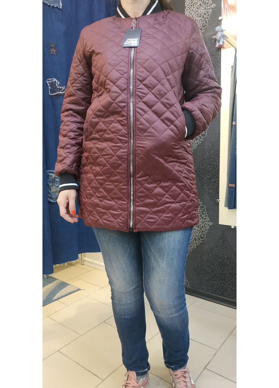 Куртка бомбер женская удлиненная молния стеганая без капюшона S бордо No Brand (363053858)