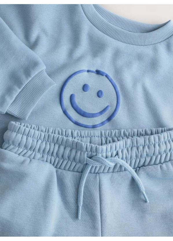 Коричневий демісезонний комплект оверсайз на флісі light blue/smile Next Trend 7074~01