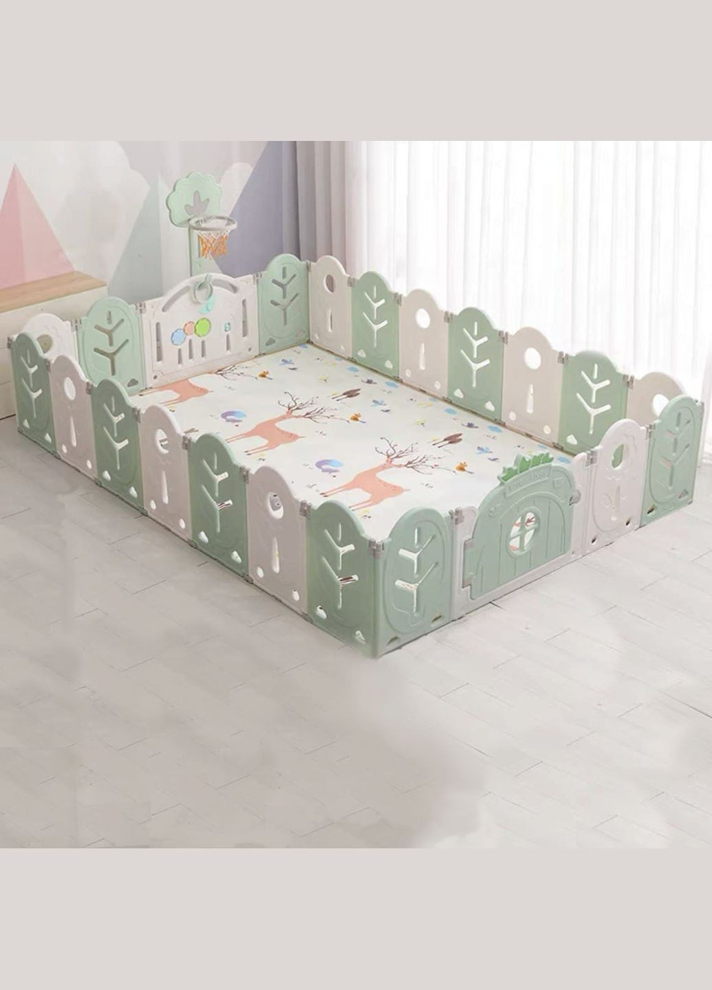 Пластиковий манеж для дітей (вбудоване баскетбольне кільце) — ігрове для малюків 205х285х62 Білий 4M (348322302)