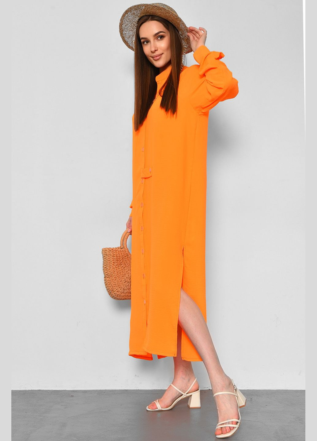 Оранжевое джинсовое платье женское однотонное оранжевого цвета в греческом стиле Let's Shop однотонное