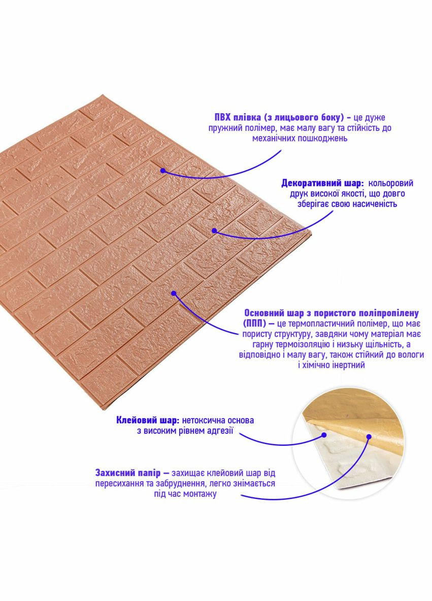 3D панель самоклеюча цегла Пудра 700х770х5мм SW-00001801 Sticker Wall (315791026)