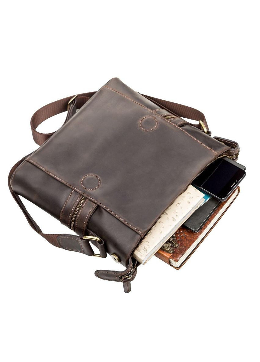 Чоловіча шкіряна сумка через плече планшет месенджер із натуральної шкіри коричнева 25*28*6 см Shvigel (329147522)