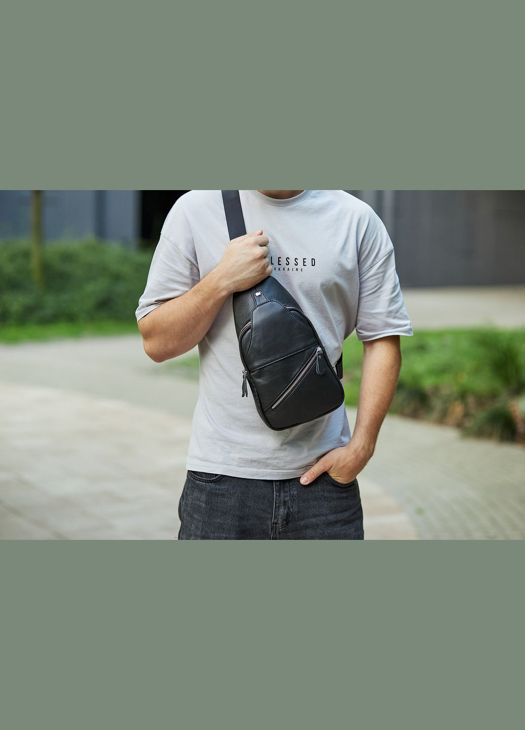 Мужская сумка-слинг кожаная черная 7579 Tiding Bag (359380757)