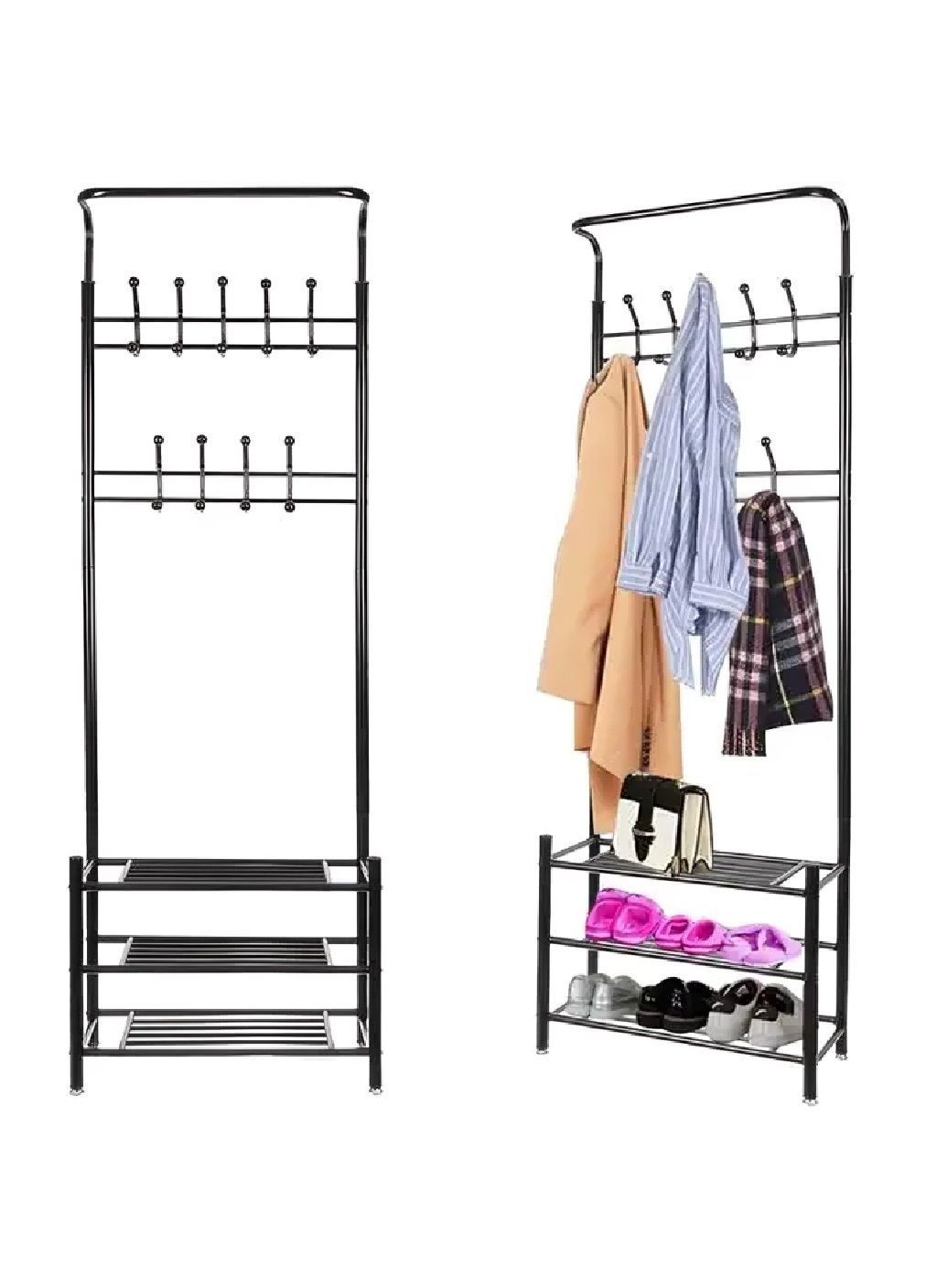 Підлогова металева вішалка стійка з гачками для одягу полицею для взуття в коридор передпокій 192х29х65 см (481539-Prob) Unbranded (362602630)