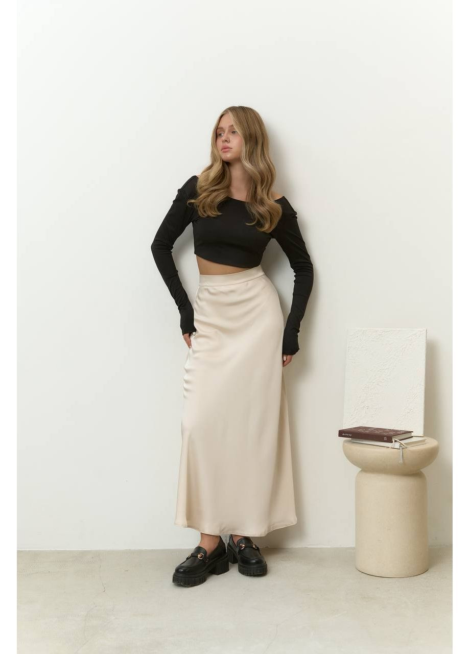 Светло-бежевая вечерний женская макси юбка с высокой талией. MonCher а-силуэта (трапеция)