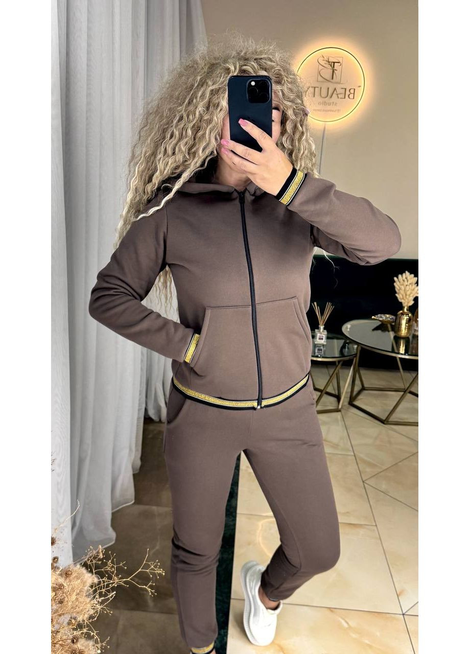 Костюм двійка тринитка на флісі+дорога фурнітура,штани та кофта з капюшоном Україна (352253594)