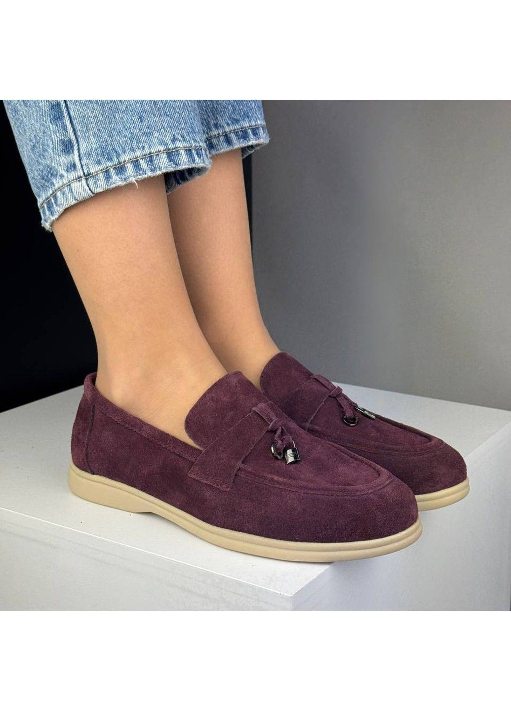 Hengji 408 Лоферы Замшевые Бордовые с украшением бордовый з натуральная замша, китай — демисезон (335365740)