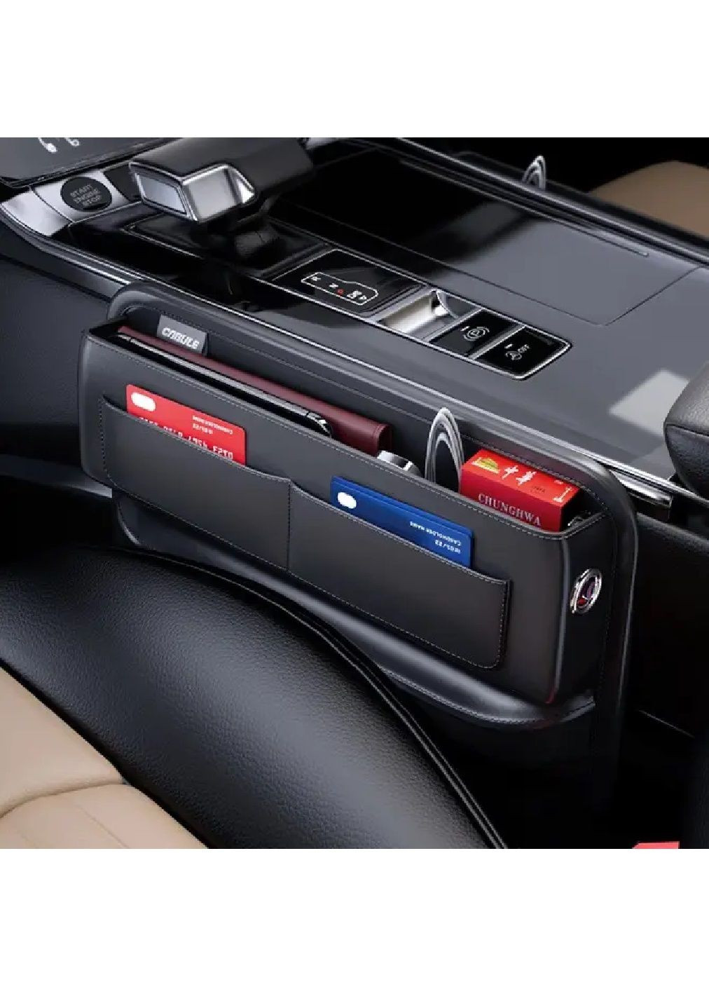 Органайзер бардачок між сидінь і консоллю машини автомобіля екошкіра з кишенями люверсами 30х20 см (479324-Prob) Unbranded (317202614)