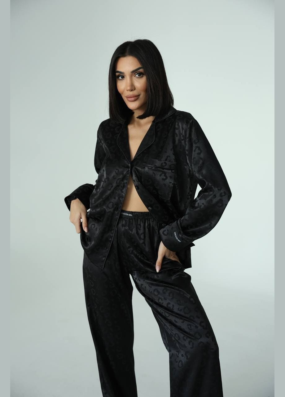 Чорна всесезон стильна домашня піжамка-костюм сорочка + брюки Vakko