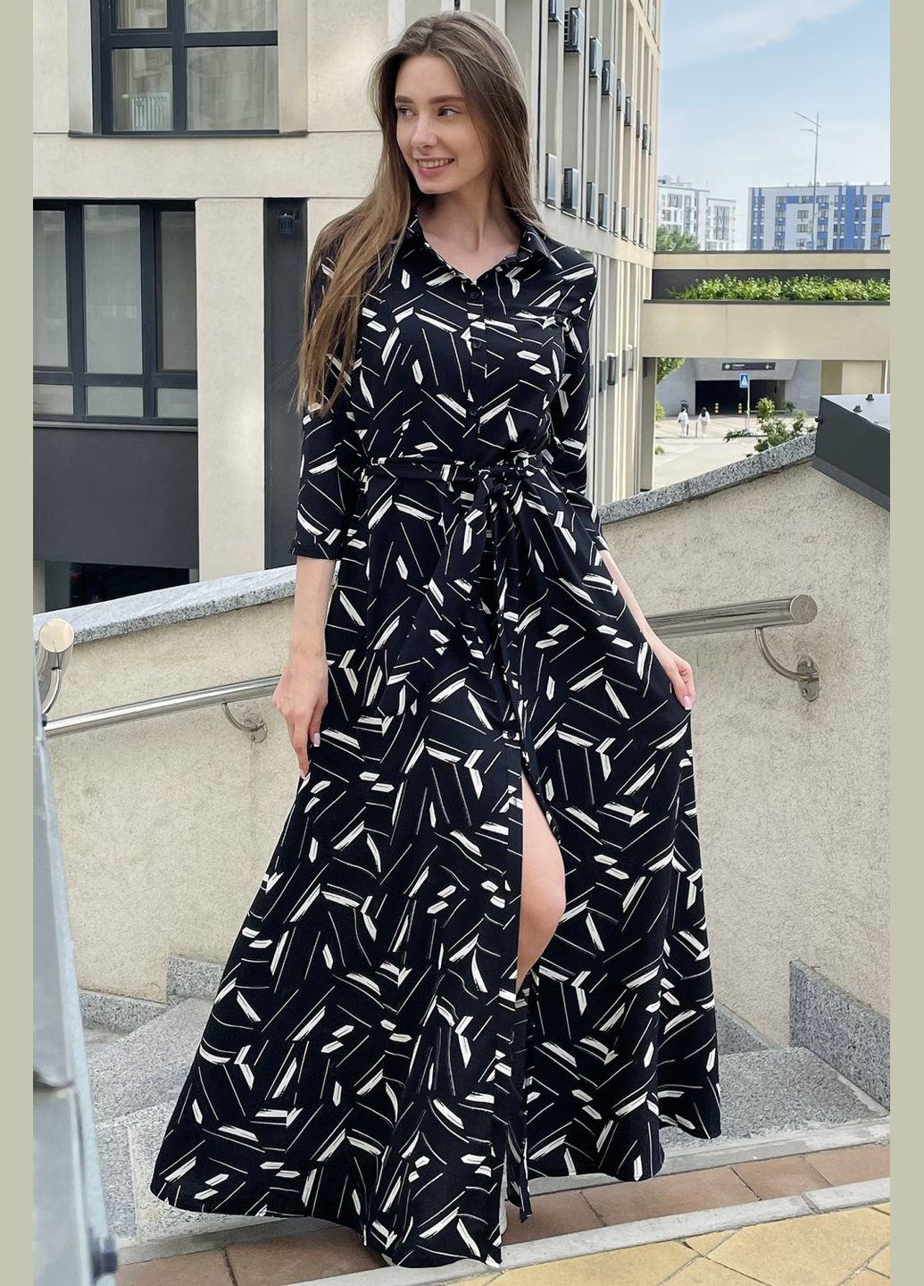 Черное повседневный платье в пол с белыми полосками (ll194335690) LadyLike