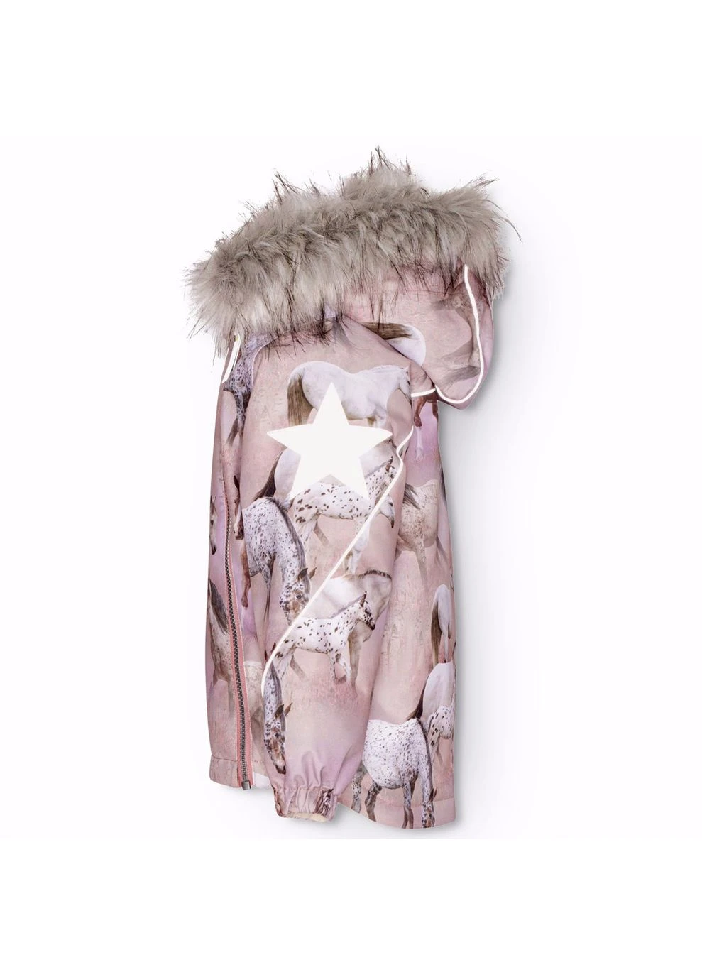 Розовая зимняя термокуртка hopla fur dreamy horses, цвет розовый, размер (5w24m318.9109) Molo Зимова