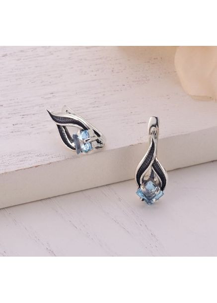 Сережки срібні Листочок Вербочки Блакитний Топаз 925 Skifska Etnika (364202492)