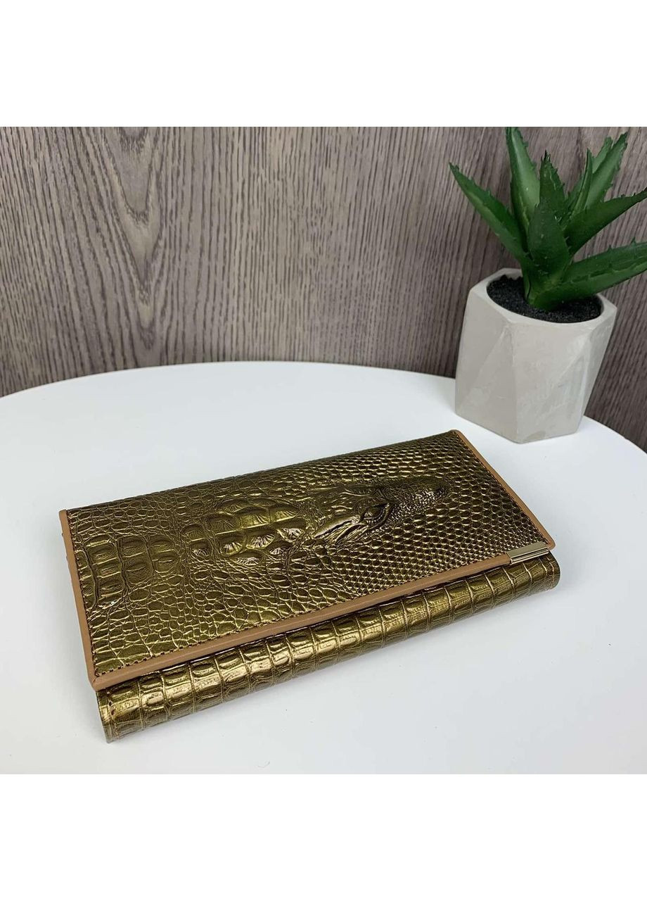 Кожаный женский кошелек крокодил с золотым блеском натуральная кожа No Brand (351537025)