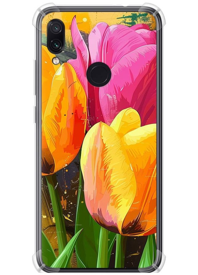Силіконовий протиударний с посиленими кутами чохол 'Намальовані тюльпани' для Endorphone Xiaomi Redmi Note 7 (282929281)