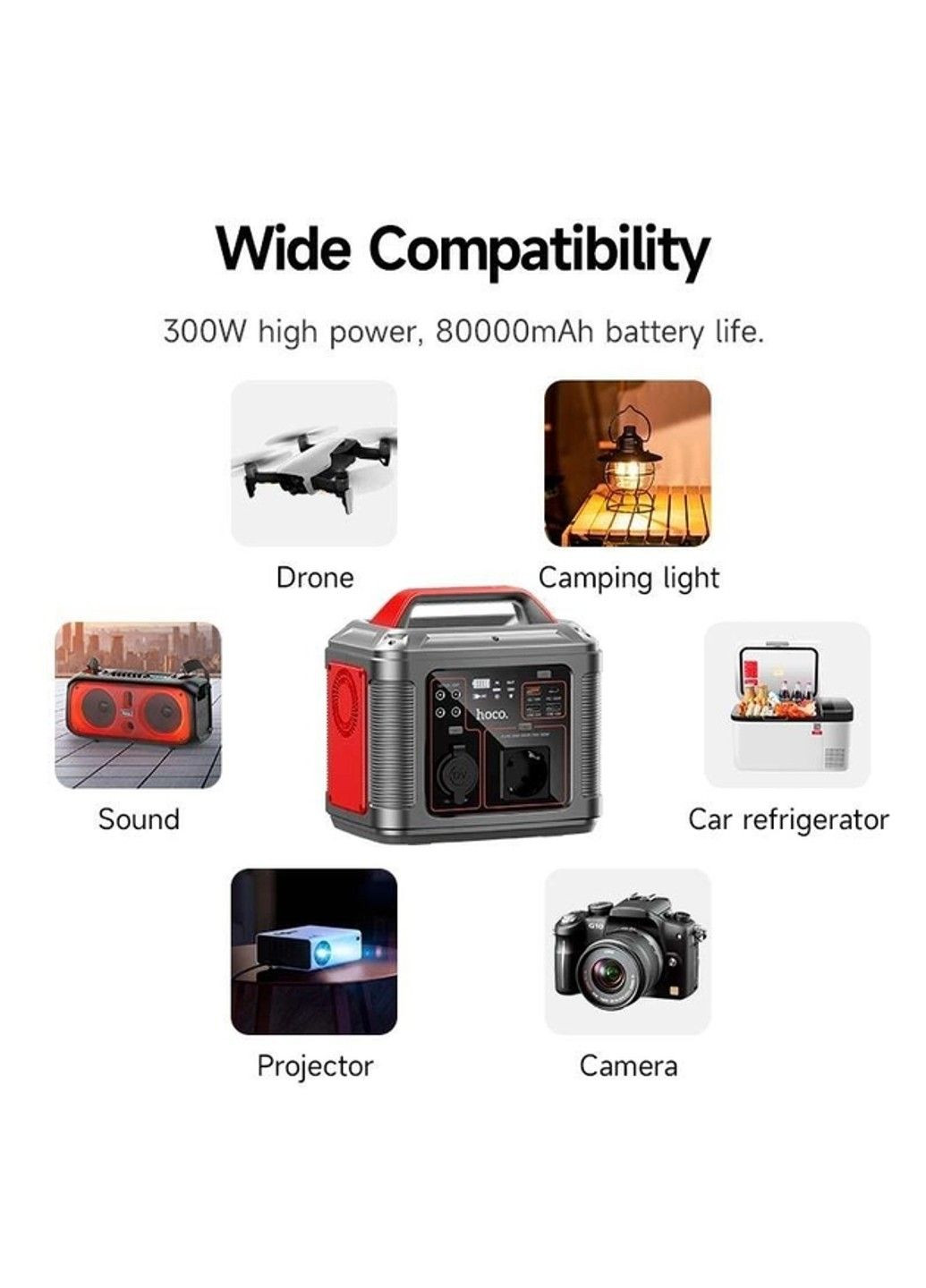 Портативная зарядная станция Hoco DB28 80000mAh (300W) Cеро-красная No Brand (332634768)