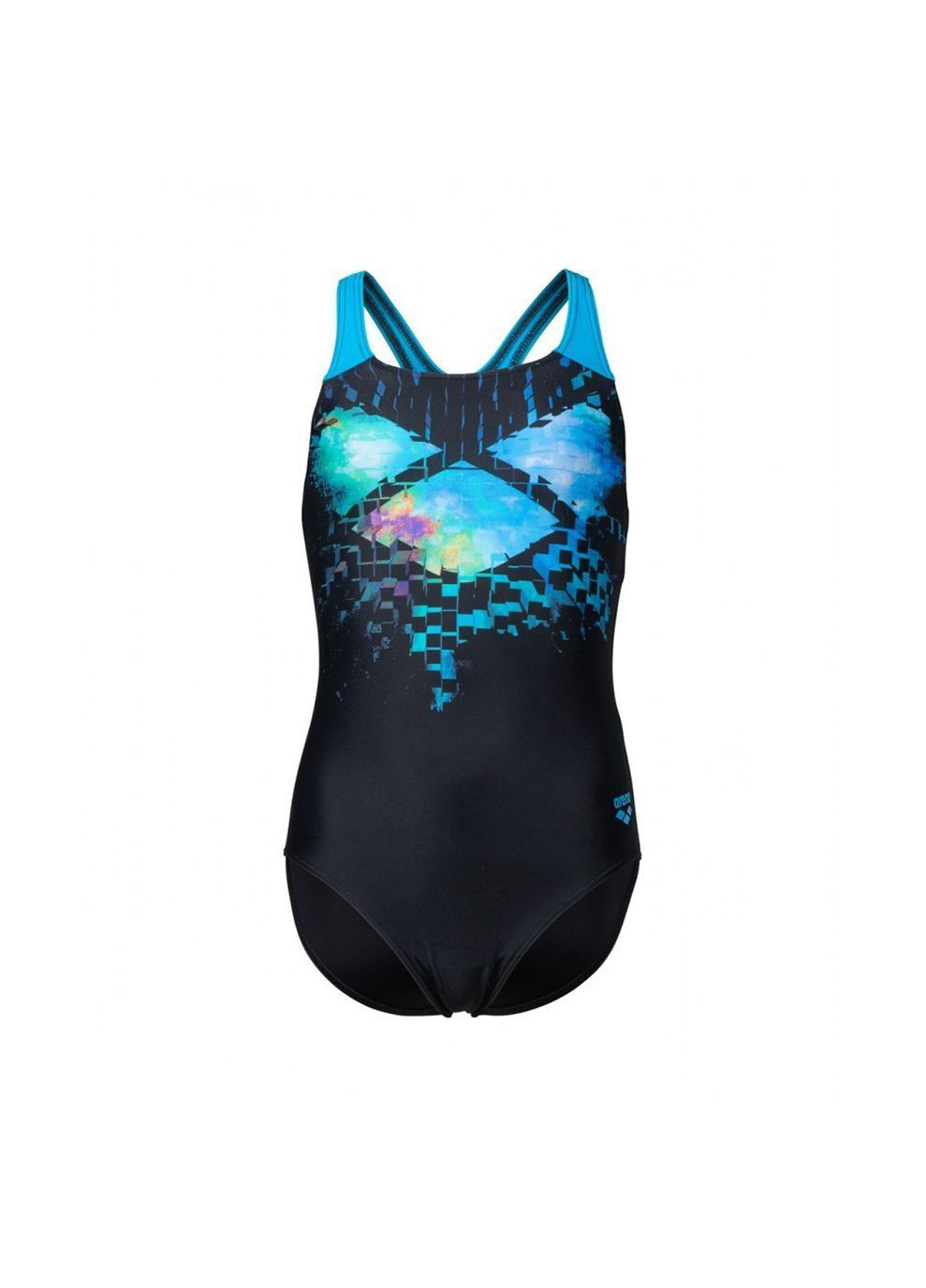 Комбинированный демисезонный купальник закрытый для девочек multi pixels swimsuit swim pro черный, синий, голубой Arena