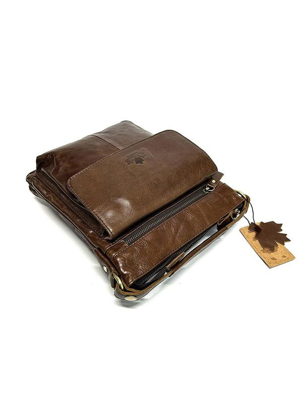 Коричнева шкіряна чоловіча молодіжна сумка через плече на три відділення No Brand (316715426)