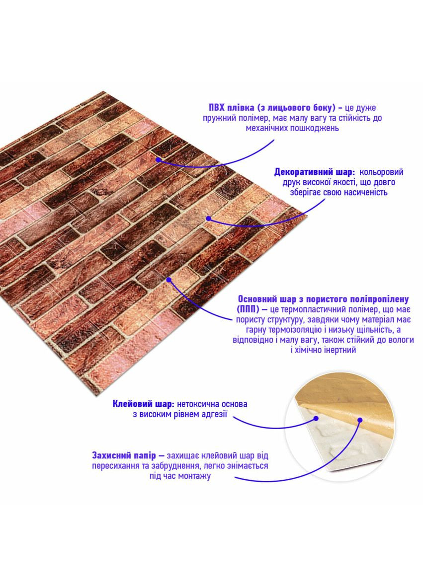 179-3 Панель стеновая 3D 700х770х3мм Коричневый (кирпич) SW-00001771 Sticker Wall (370441654)