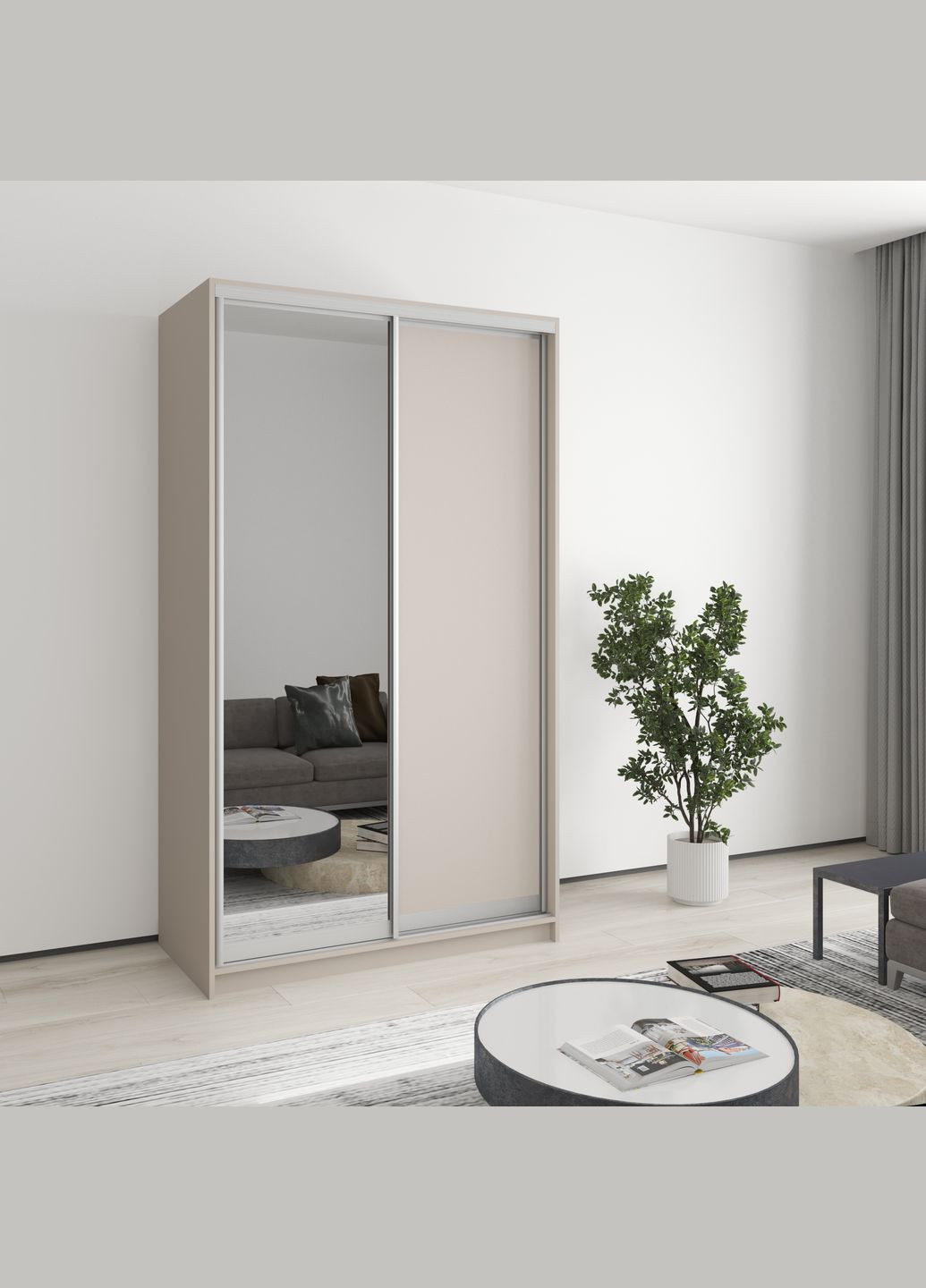 Шафа-купе дводверна Стандарт AL ДСП/Дзеркало 120x45x210 см Кашемір (MBS-2380) MebelStar (346289960)