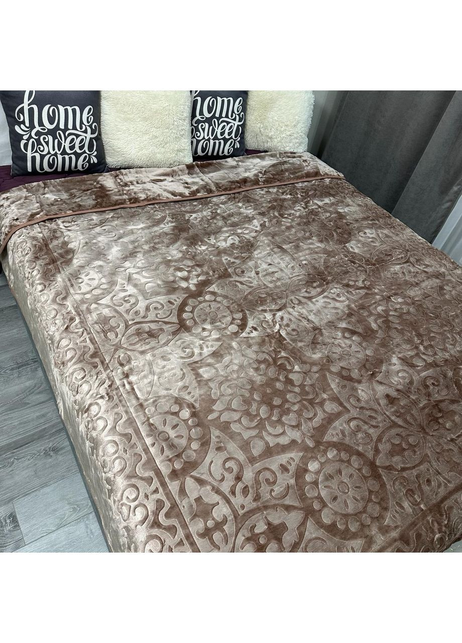 Теплое покрывало на кровать акриловое 200x230 см кофейного цвета. No Brand (363834541)