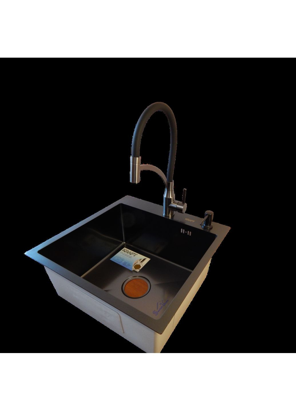 Комплект кухонной мойки HM 50х50 NANO BLACK (DECOR) PVD (3.0/1.0 мм) Kraft (350671393)