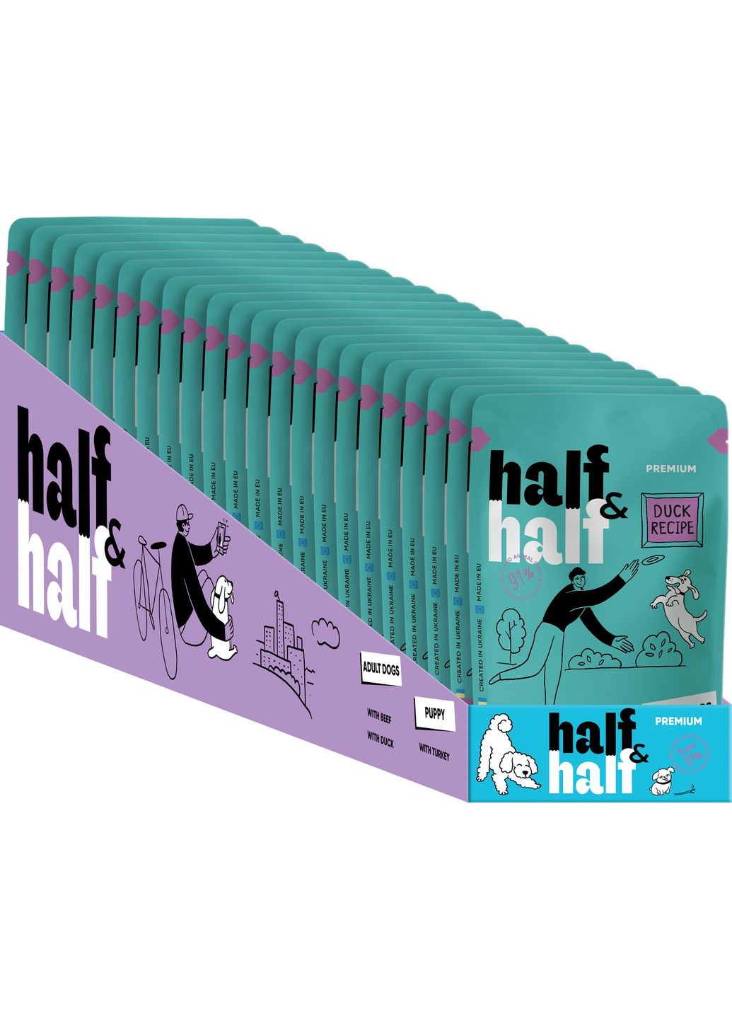 Влажный корм для взрослых собак, Duck in Gravy for Adult Dogs, кусочки утки в соусе, 100 г Half&Half (360647493)