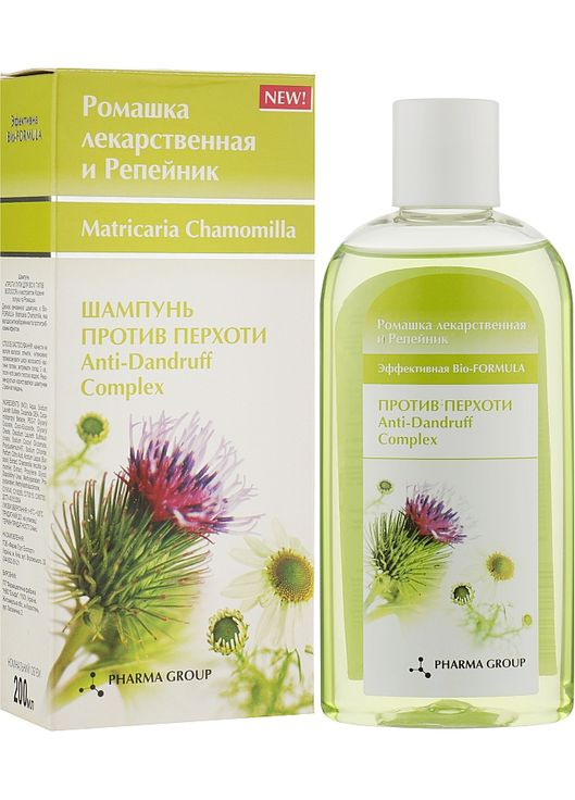 Шампунь проти лупи для всіх типів волосся з екстрактом кореня лопуха, ромашки Matricaria Chamomilla 200ml (126781-31159758) Pharma Group Laboratories (368634895)