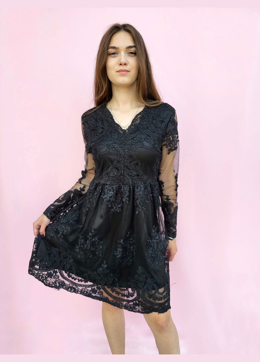Чорна повсякденний сукня жіноча мереживна однотонна а-силует No Brand