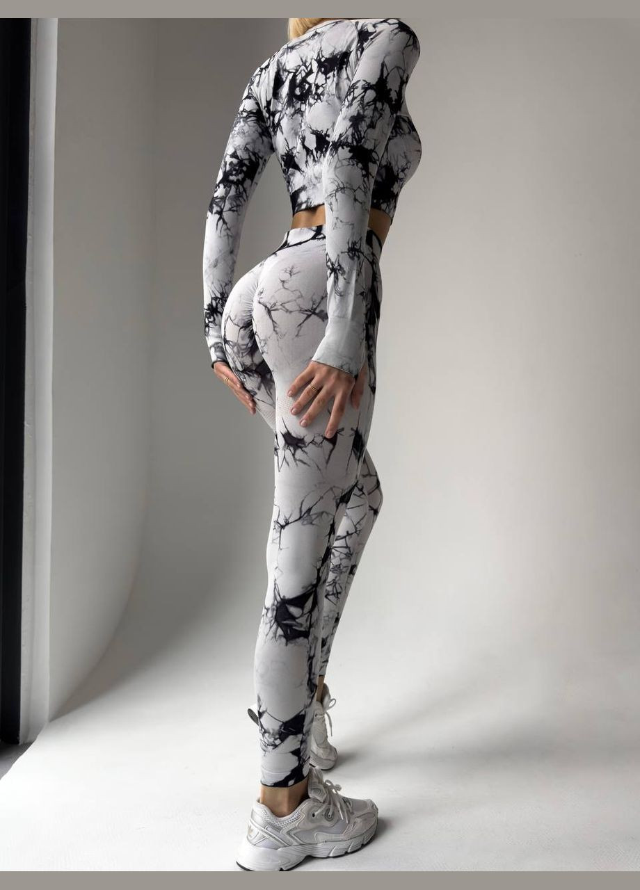 Женский фитнес двойка белый с черным No Brand костюм (322054920)