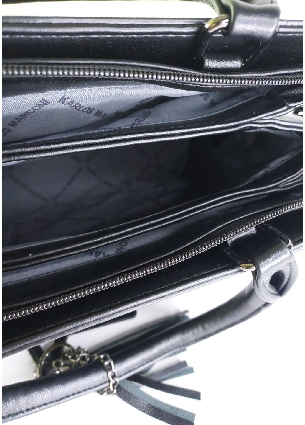 Сумка женская классическая А4 черная с двумя короткими ручками и ремешком на три отделения черная Karlos Marconi (357437598)