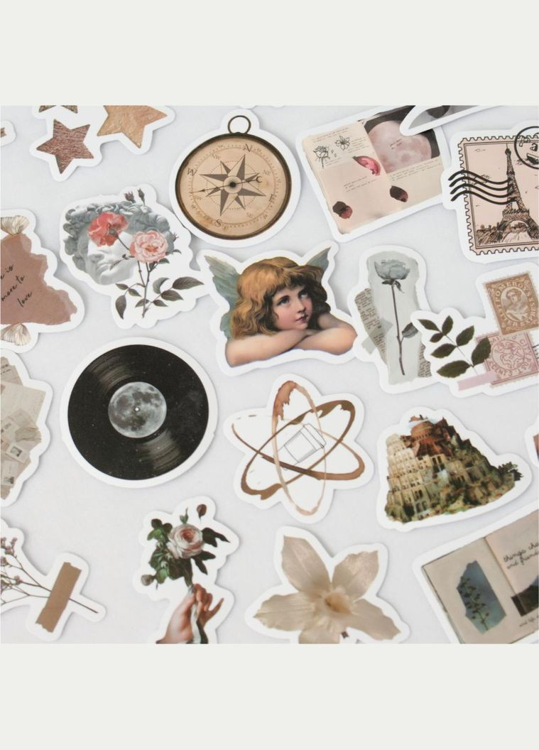 Комплект вінтажних стікерів 30 штучек матові наліпки мистецтво декор для скрапбукінгу колажні естетичний арт стиль ретро класика No Brand (347317430)