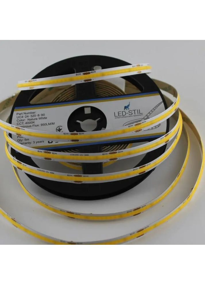 Світлодіодна стрічка 4000K 10 Вт/м COB 320 діодів IP33 24 Вольта 950 Lm нейтральне світло Led-Stil (371777686)
