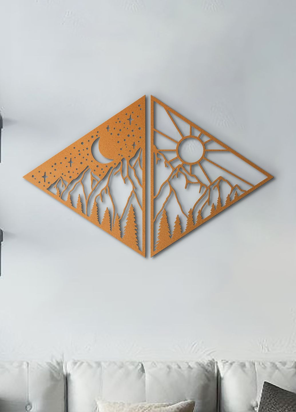 Декор в кімнату, інтер'єрна картина на стіну "День і ніч", стиль мініімалізм 80х125 см Woodyard (292113121)