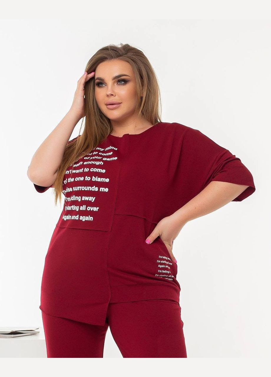 Женский летний костюм батал трикотажный с капри бордо повседневный спортивный большой размер Bonita Спортивний костюм (336913762)