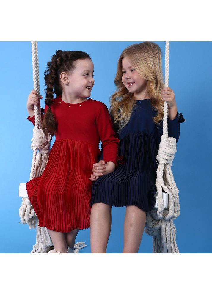 Синее платье с юбкой плиссе для девочек модный карапуз Trendy Tot (371262606)