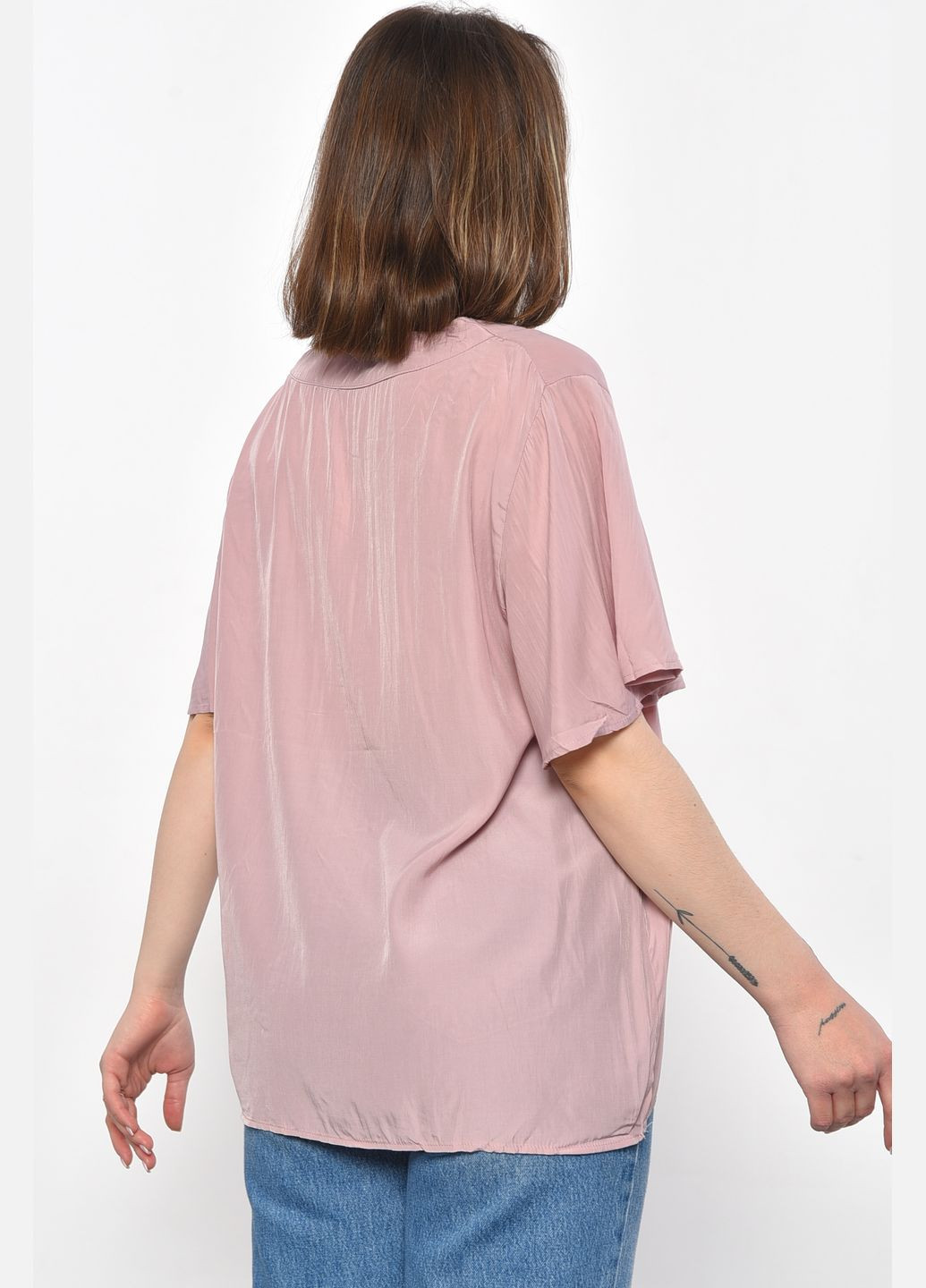 Пудрова блуза жіноча з коротким рукавом пудрового кольору з баскою Let's Shop