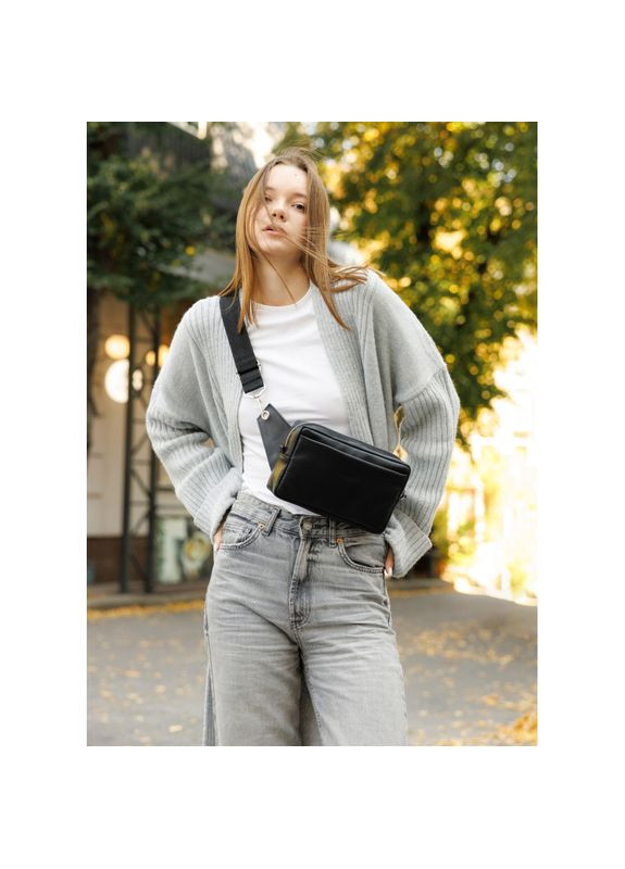 Женская кожаная сумка бананка Harvi черная Sambag (322870486)