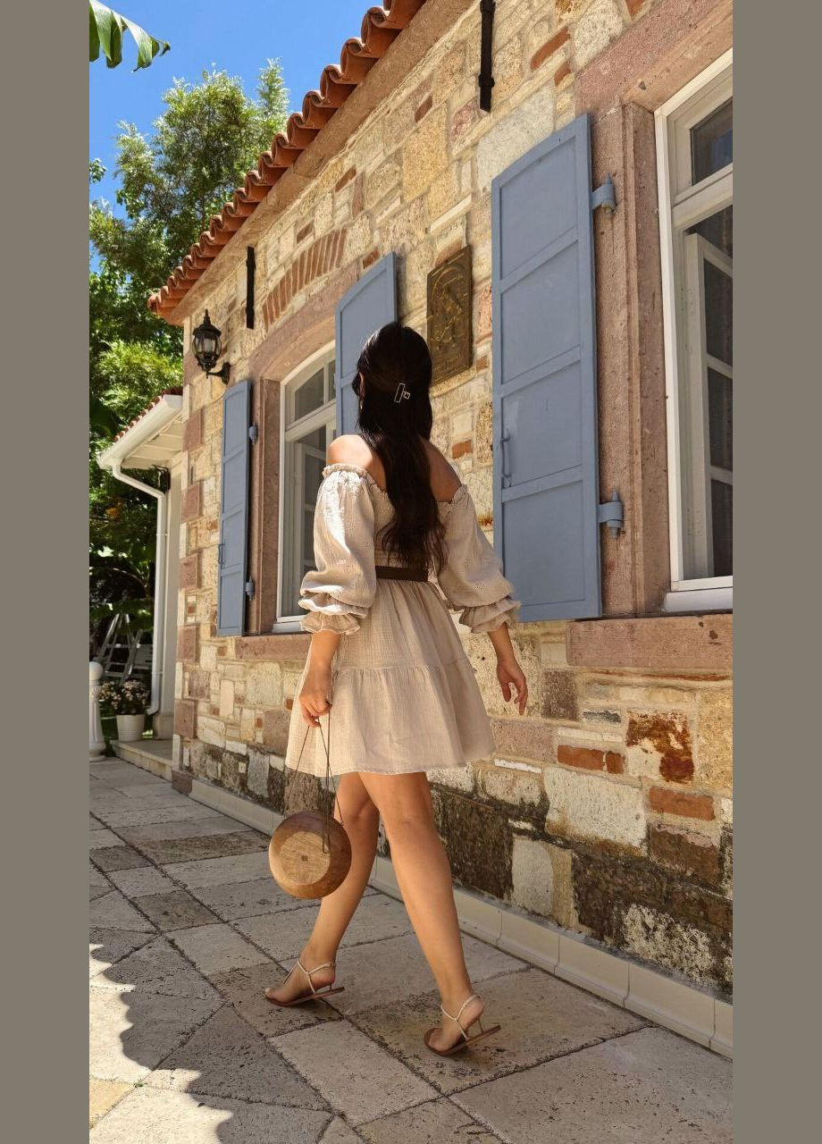 Бежевое легкое летнее муслиновое платье ESQ