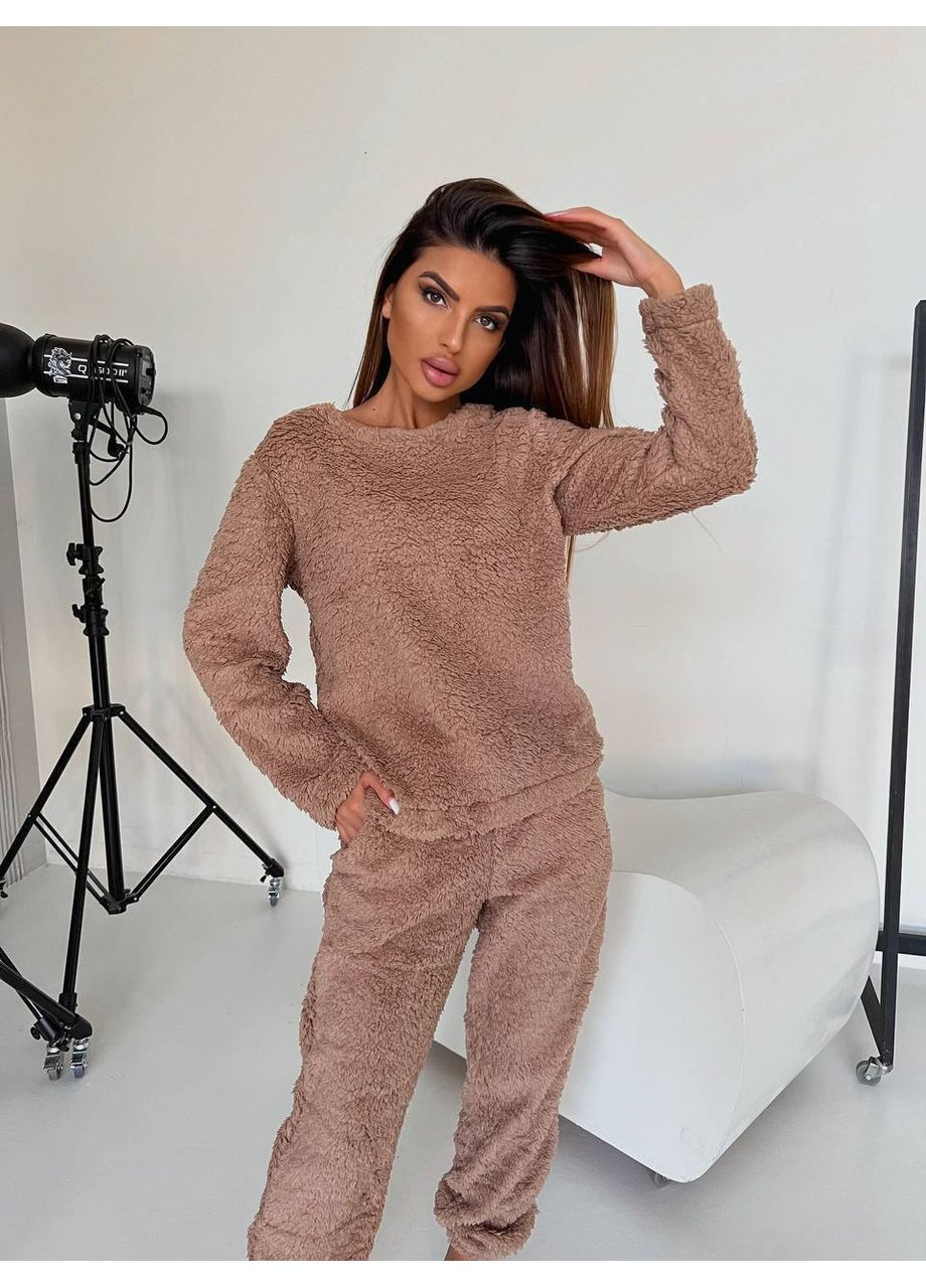Бежева всесезон тепла піжама з плюшевої травки — заміри в описі світшот + брюки Vione