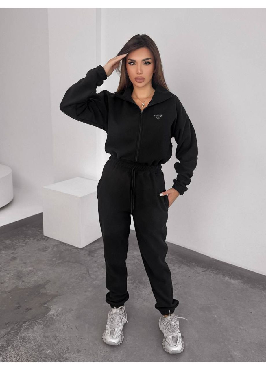 Комбінезон 10524 двосторонній фліс Полар Туреччина зі стойкою на блискавці,пояс на резинці та затяжці Україна чорний