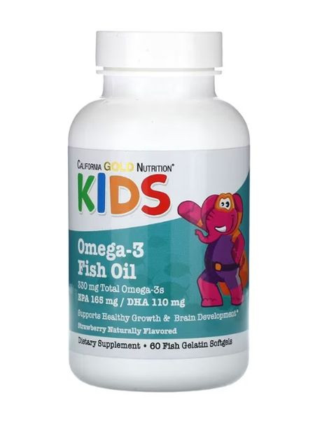 , рыбий жир из омега-3 для детей, с натуральным клубничным вкусом, 60 кап California Gold Nutrition (280947008)
