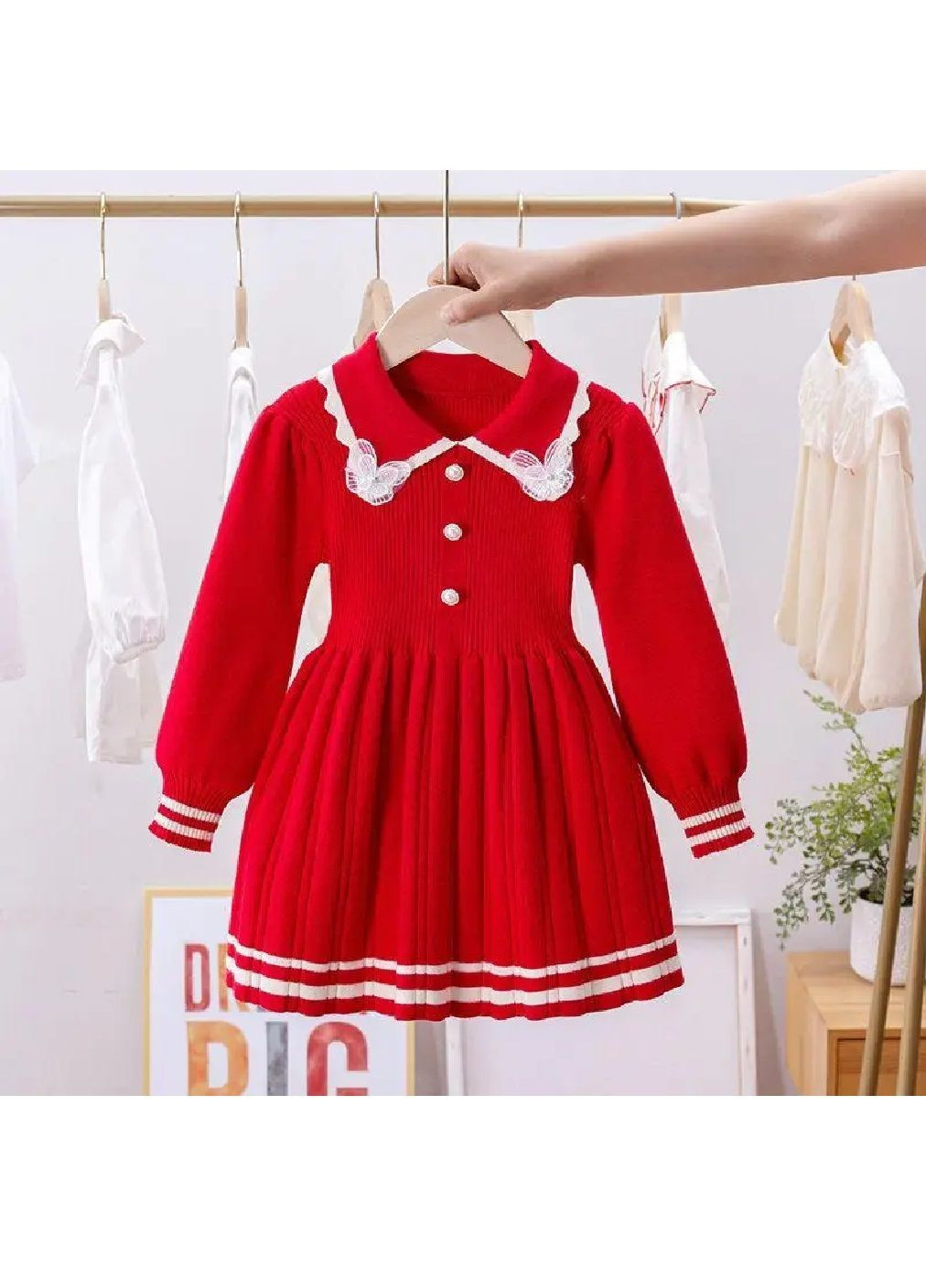 Червона трикотажна дитяча святкова повсякденна сукня з метеликами рукавами на гумці для дівчаток (481693-prob) червона розмір 100 Unbranded (365333387)