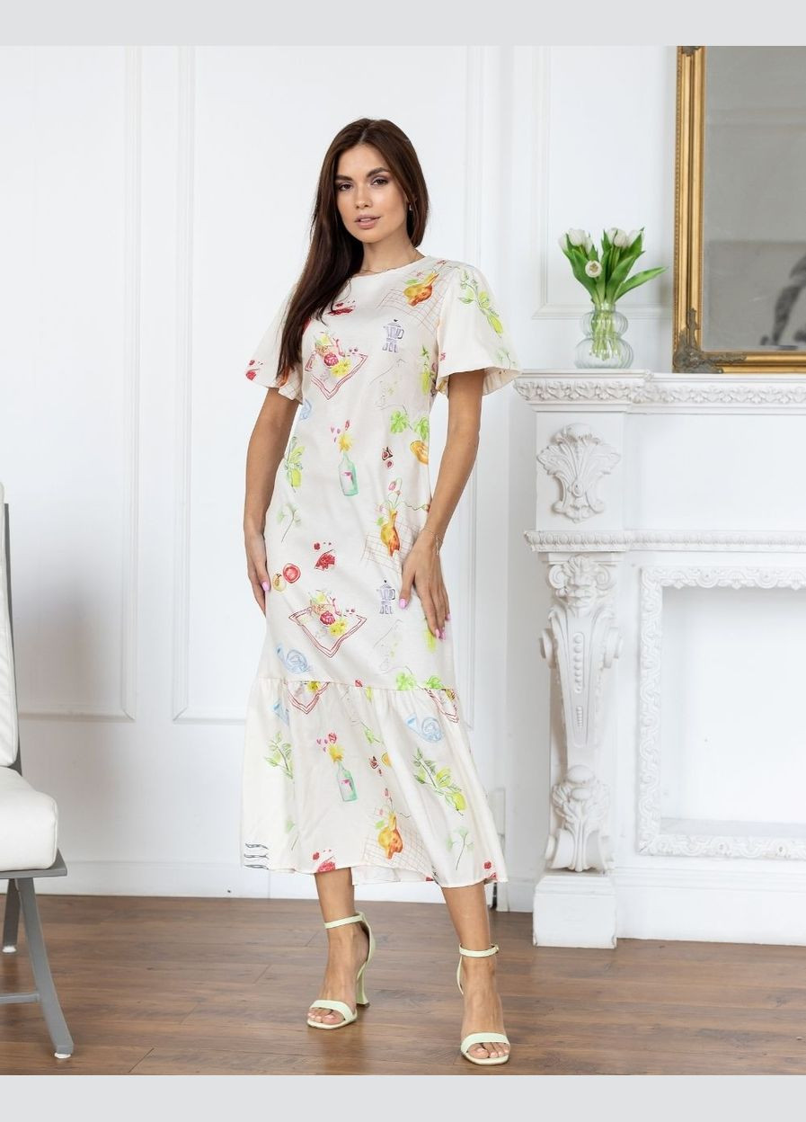 Бежева сукня міді з відкритою спиною 111714 No Brand