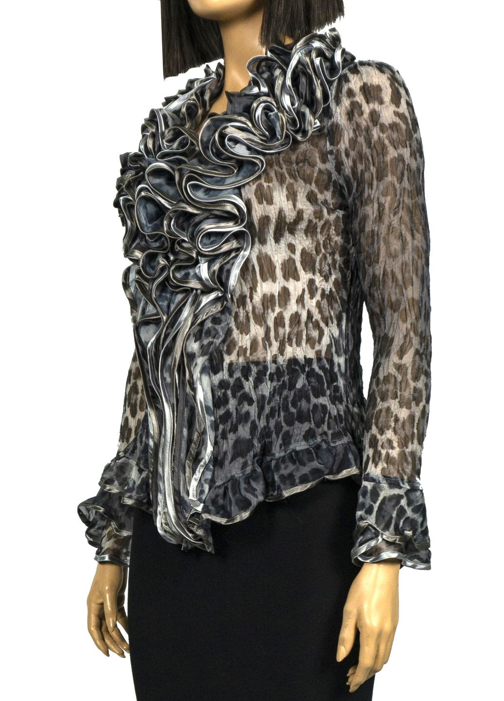Серая женская шифоновая блуза с баской lw-116680-12 серый Lowett