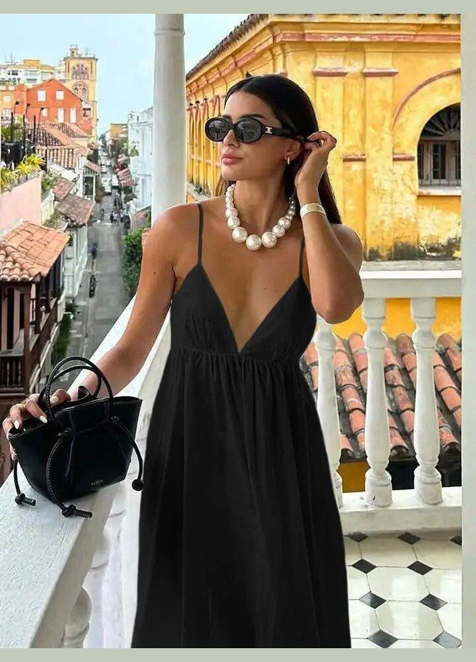 Чорна літня сукня No Brand однотонна